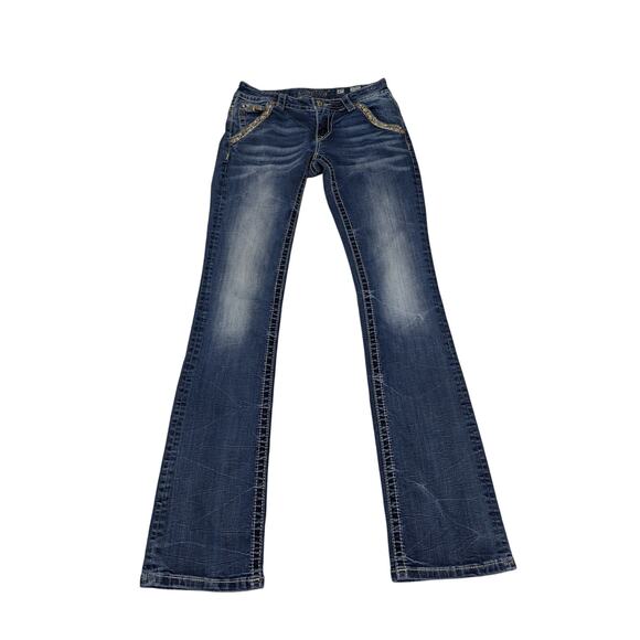 Miss Me Signature Slim Boot Cut Jeans Embroidered Bling Western Y2K Womens 27 - Picture 1 of 5